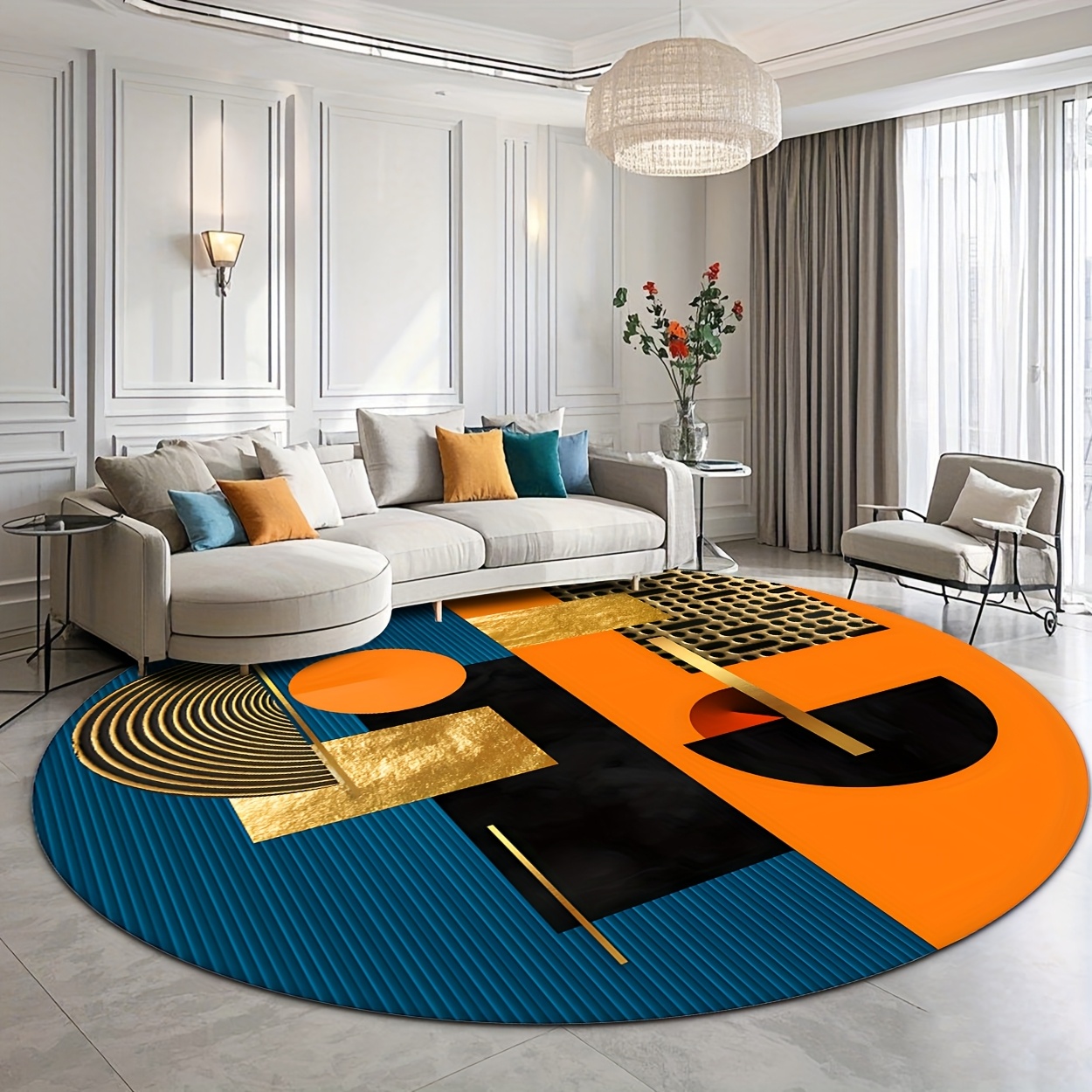 Interior Design High End - Orange Blue Gold Abstract Geometric Luxury