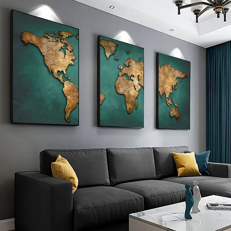 Retro World Map 3pcs/set Canva - Abstract Canvas Set recension och pris