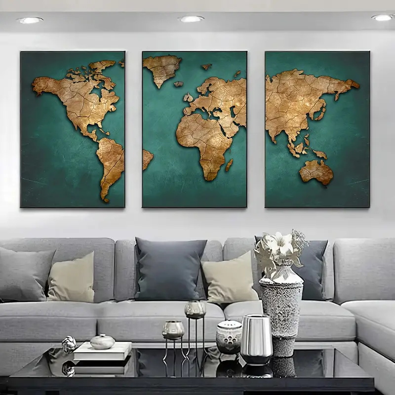 Retro World Map 3pcs/set Canva - Abstract Canvas Set recension och pris