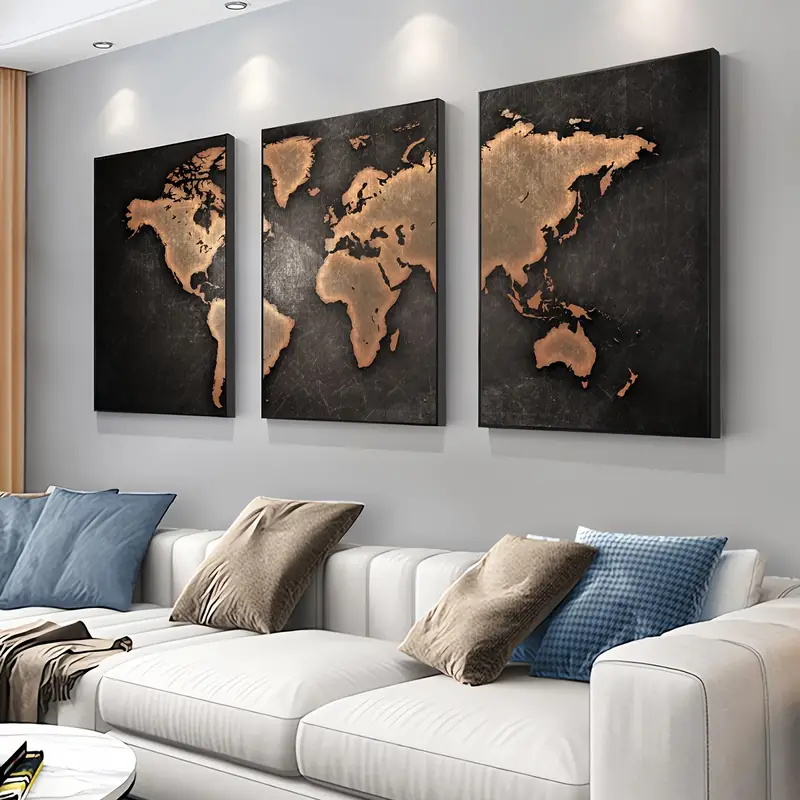 Retro World Map 3pcs/set Canva - Abstract Canvas Set recension och pris